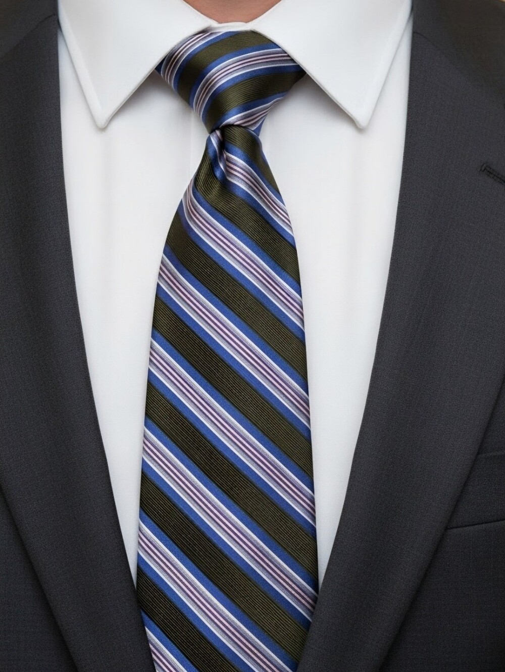 Meeting Street Striped Men's Tie in Olive and Blue